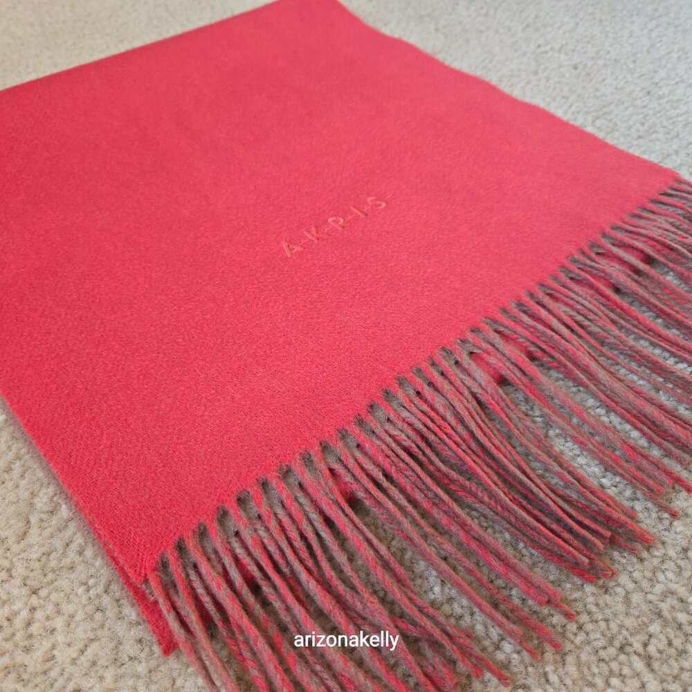 NWOT Arkis Cashmere Luxury Two-Tone Fringed Scarf Pink and Tan - Picture 6 of 15